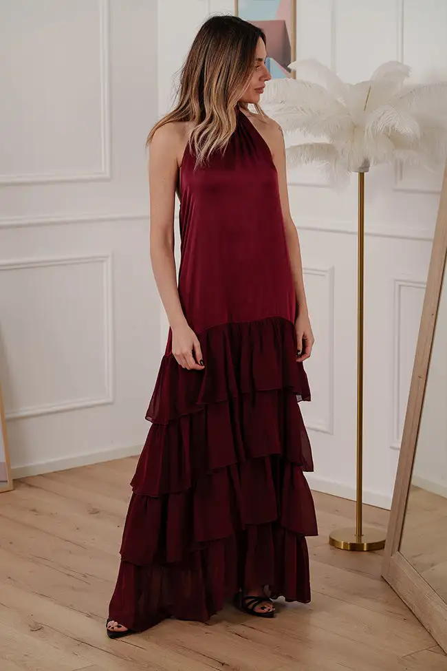 Rosette Maxi Tiered Viscose Dress