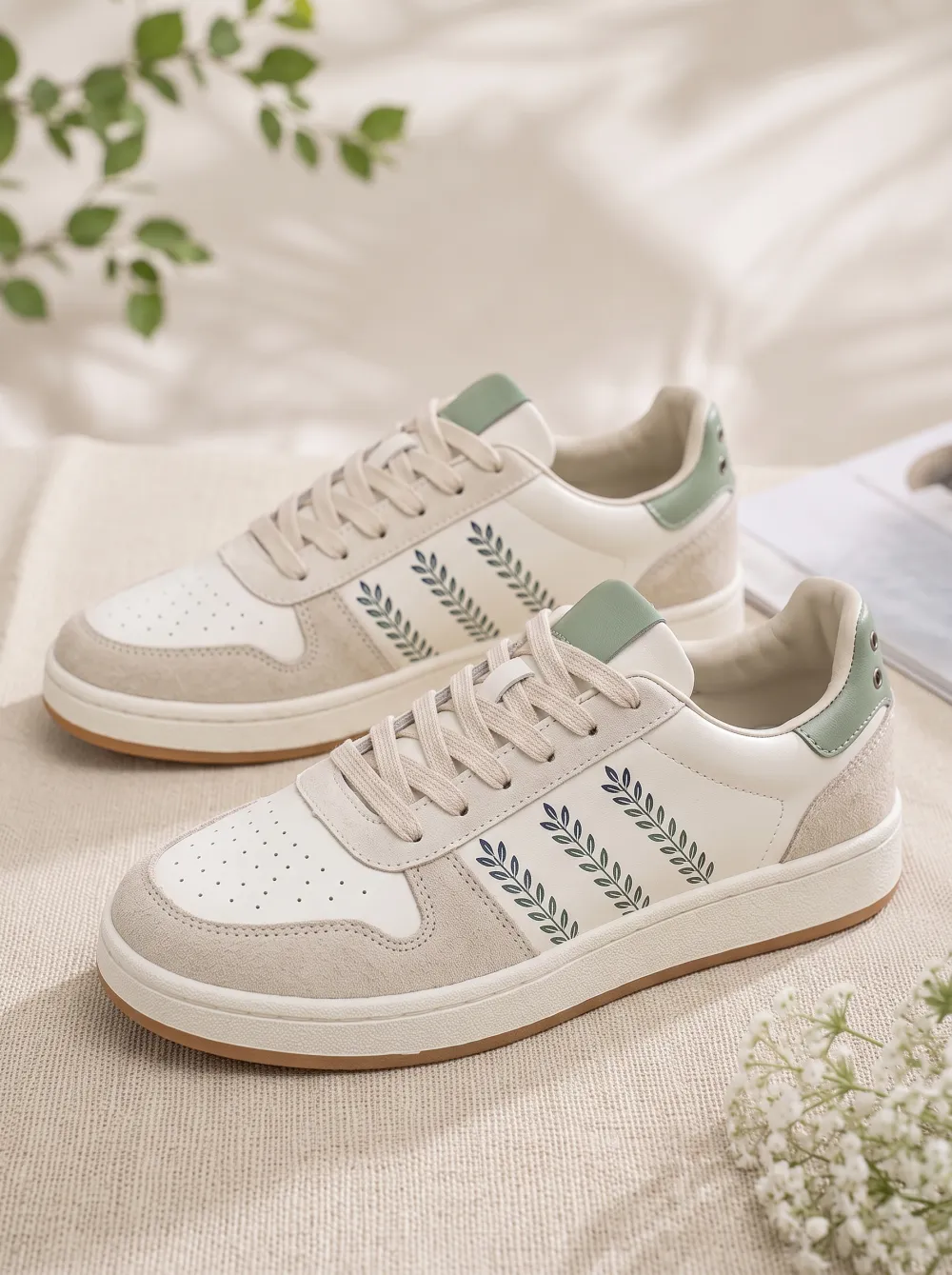 Men's Minimalist Botanical Leaf Printed Sneakers