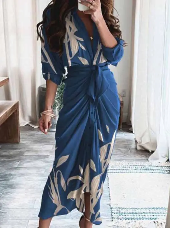 V Neck Pleated Strap Midi Dress