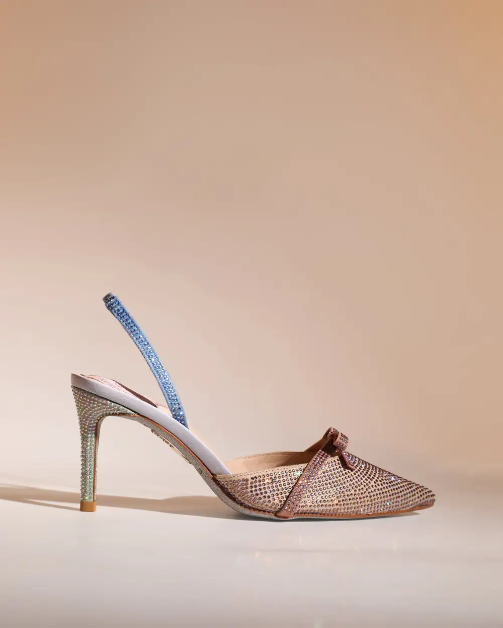 Bow Rhinestone Slingback Pumps in Champagne
