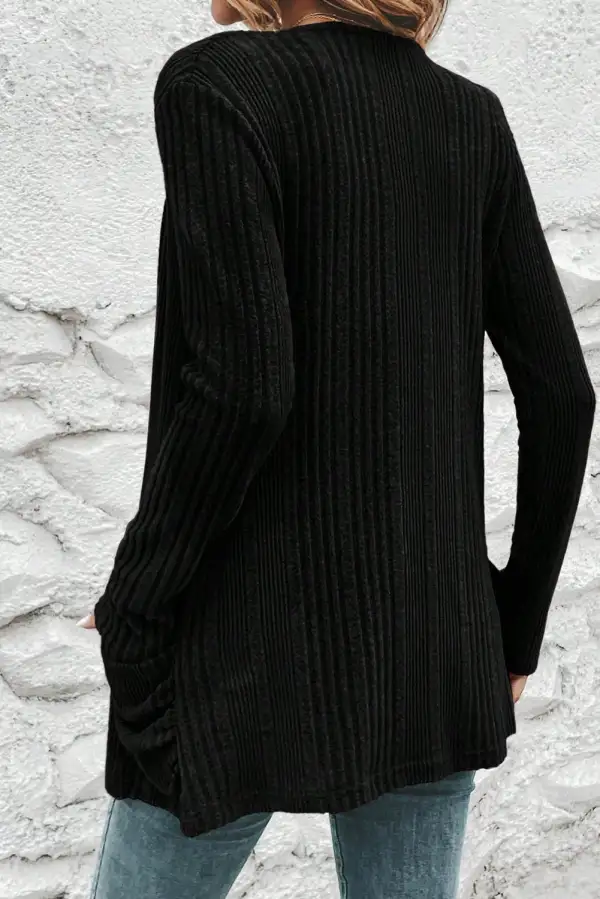 Ribbed Open Front Knit Top Pocketed Knit Everyday Layer Cardigan
