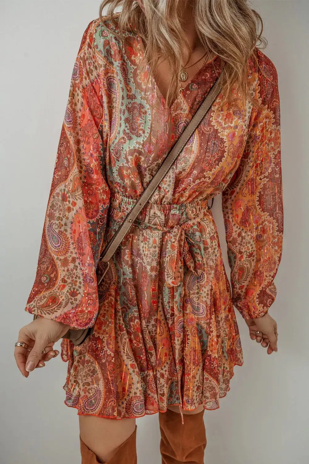 Boho Paisley Long Sleeve Mini Dress