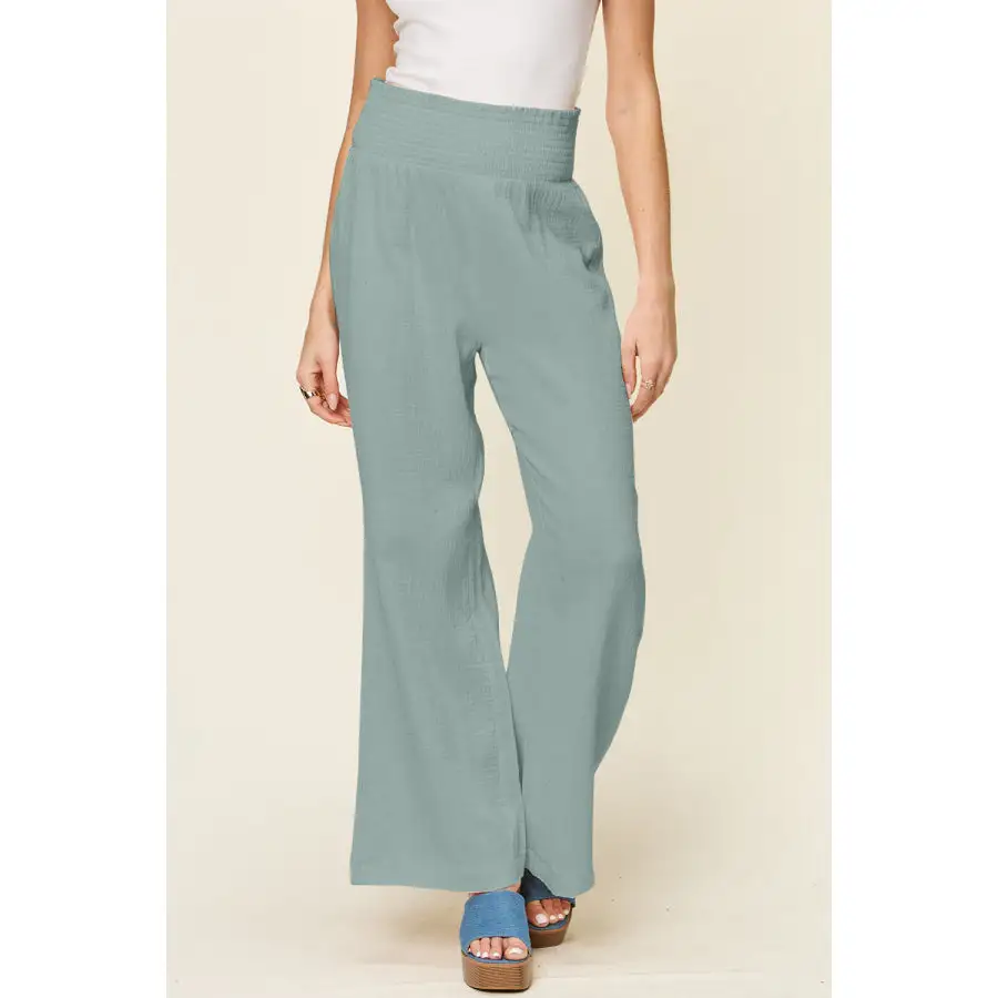 Full Size Texture Smocked Waist Wide Leg Pants