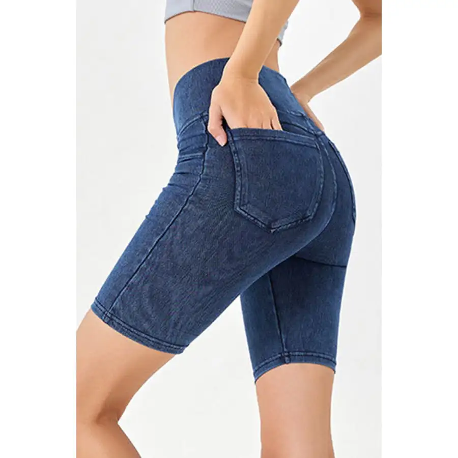 Asymmetrical Waist Denim Shorts with Pockets