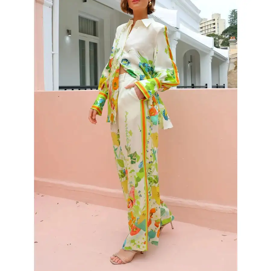Printed Tie Back Shirt and Pants Set