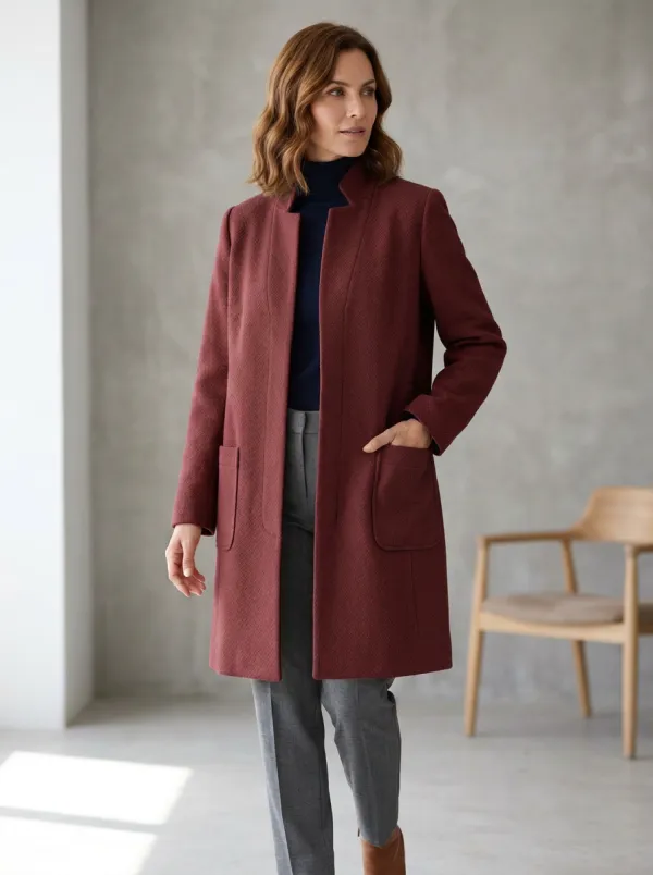 Women's Minimalist Camel Textured Wool Blend Coat