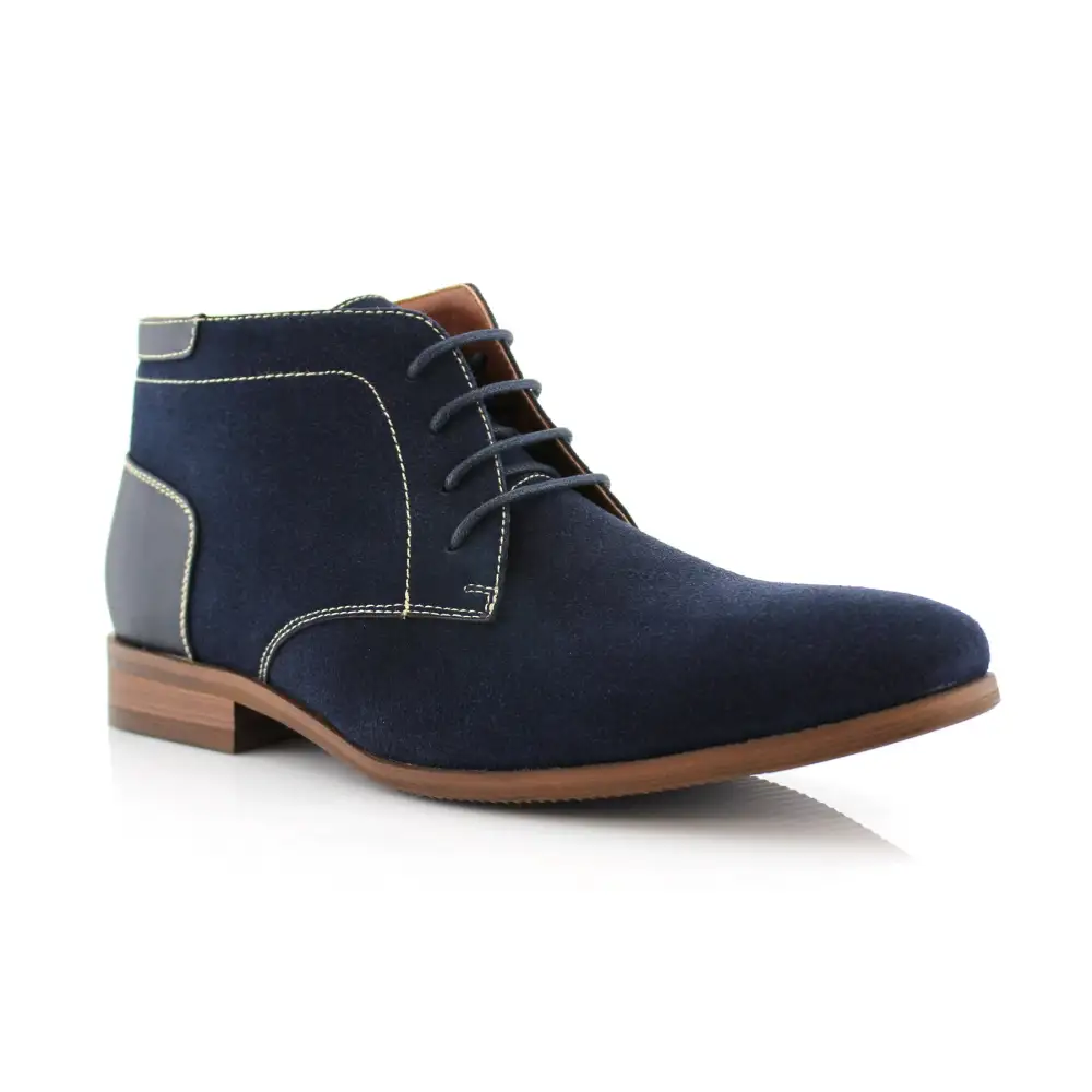 Polished Faux-Suede Suede Faux-Leather Chukka Boots