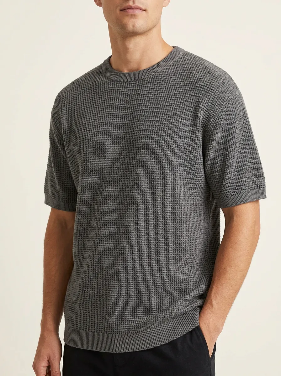 Classic Textured Men's Knit Crew-Neck T-Shirt