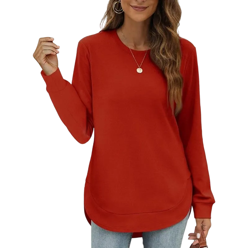 Women's Sweatshirt Crewneck Long Sleeve Shirts High Low Tops Curved Hem