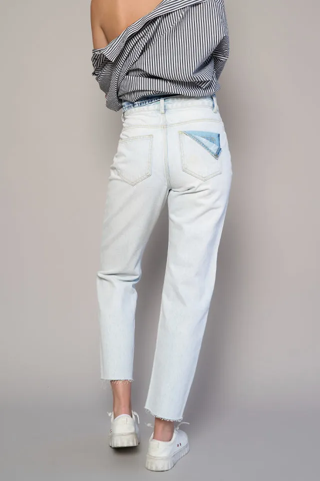 Women's High Rise Frayed Hem Straight Rigid Denim Jeans