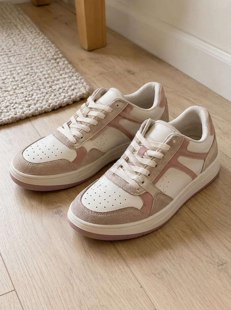 Women's Casual Pink White Colorblock Suede Printed Sneakers