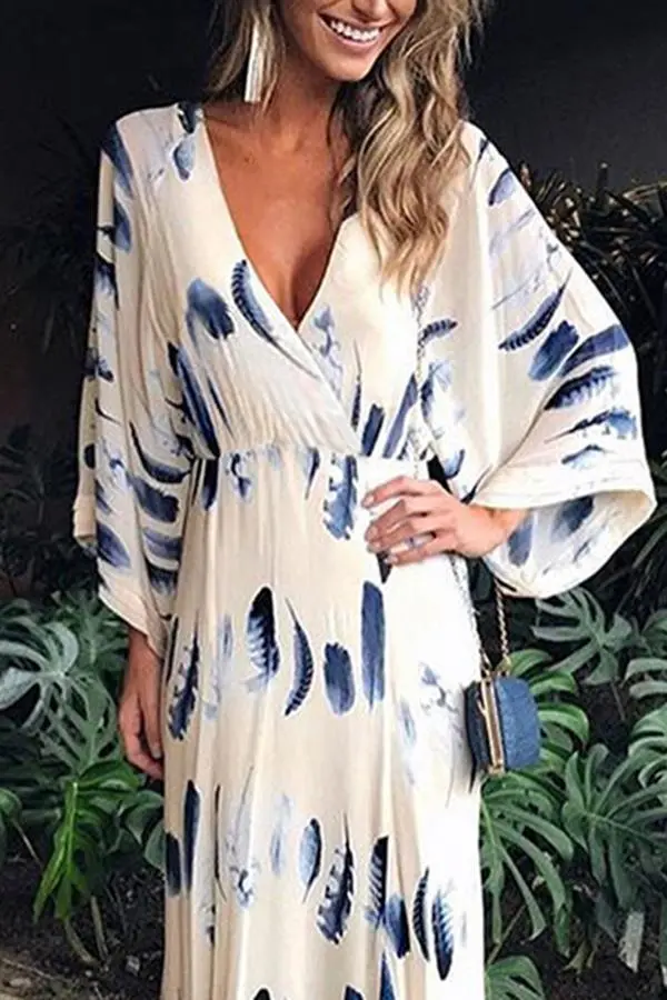Sexy Floral Print Long Sleeves Vacation Maxi Dress