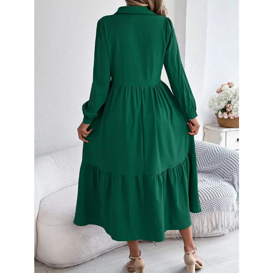 Long Sleeve Tiered Button Front Midi Dress