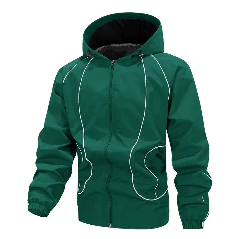 Contrast Piping Hooded Windbreaker