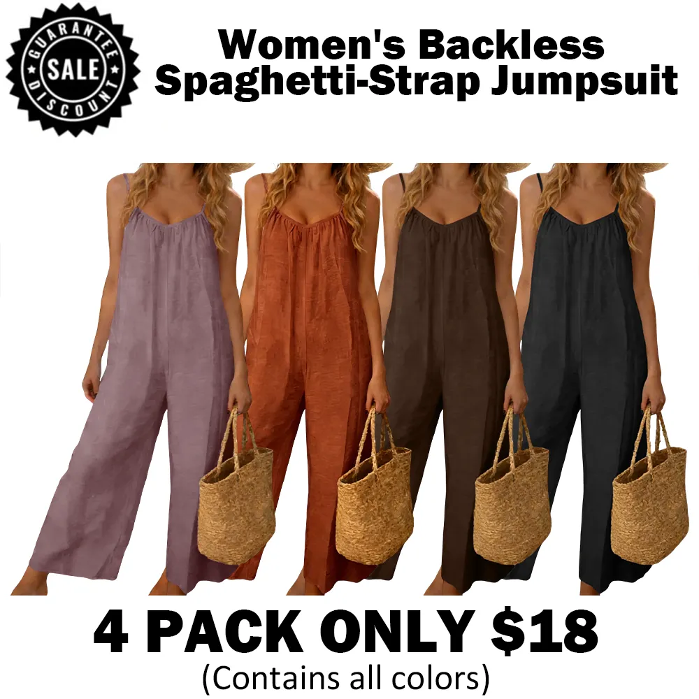 🔥Hot Sale💥-Women's Backless Spaghetti-Strap Jumpsuit🔥 (Sizes XS–5XL)
