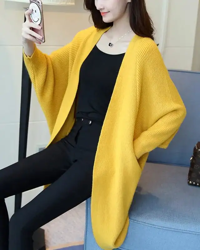 Polyester-Blend V-Neck Longline Relaxed-Fit Cardigan