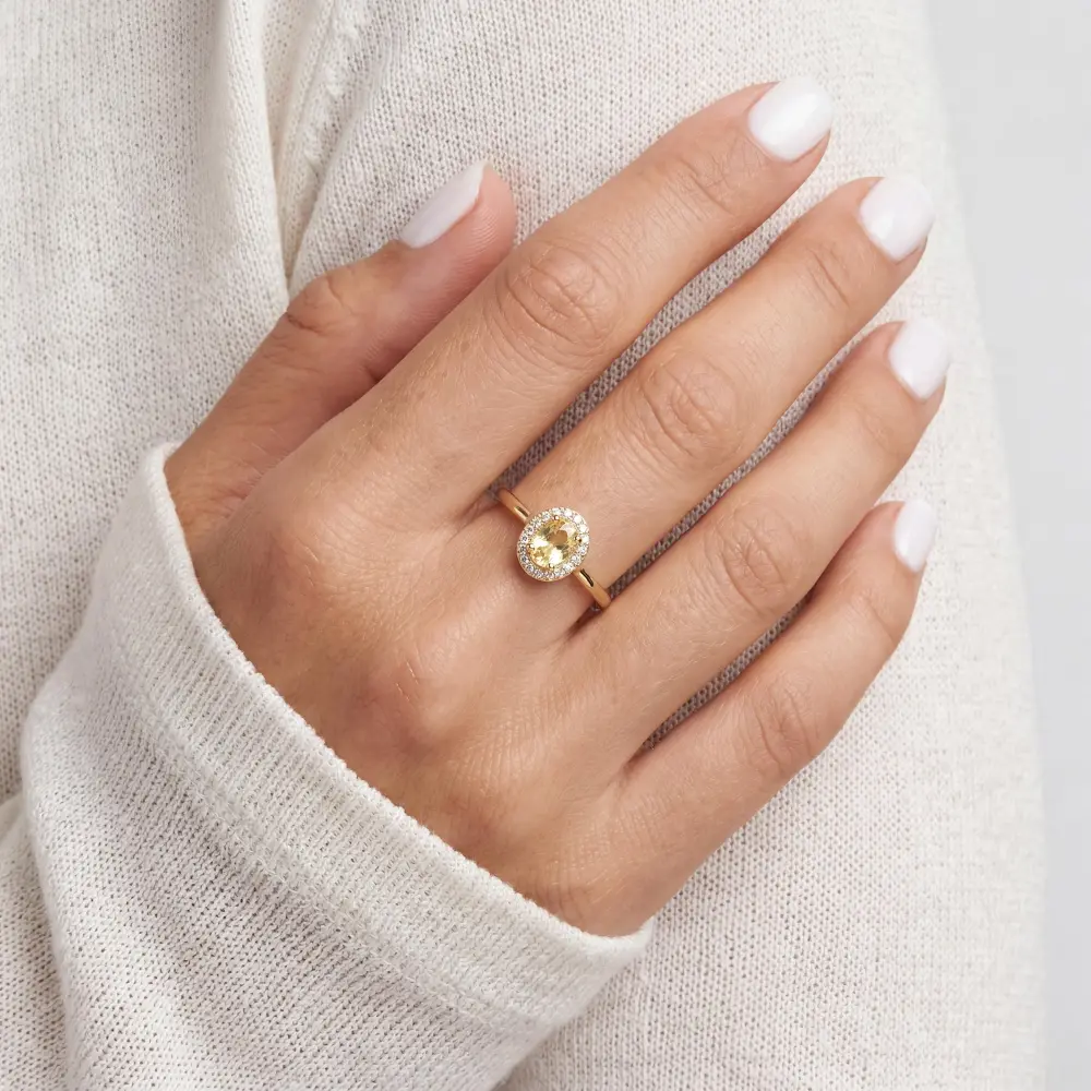 Simulated Citrine Oval Halo Ring