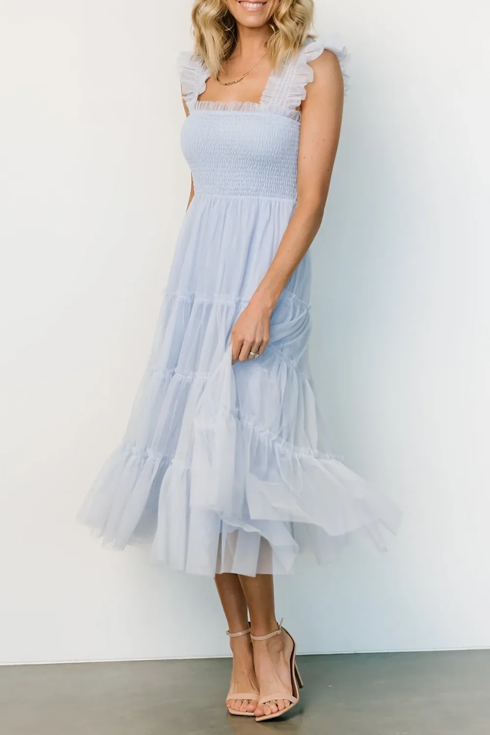 Versatile Fluttering Sleeves Sheer Dress