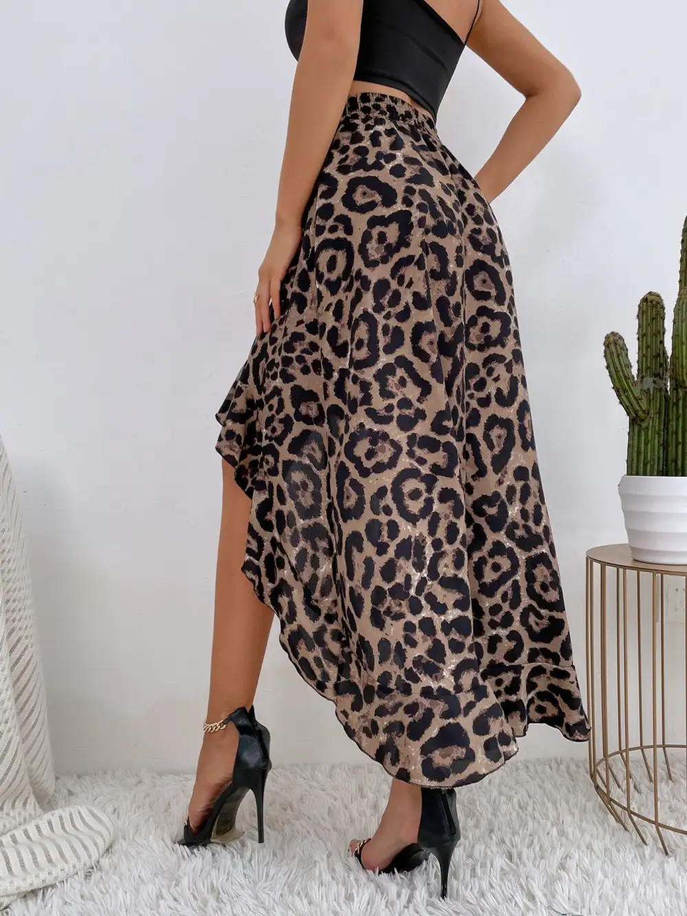 Print Ruffle Hem High-low Skirt