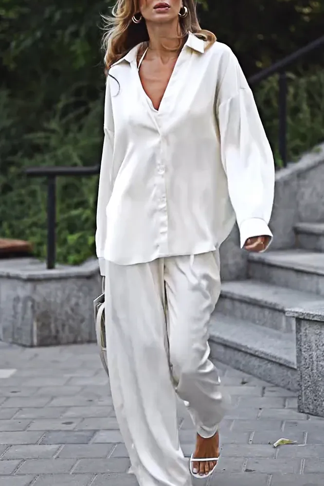 8PACK-Solid Color Silk Fabric Tank Top and Shirt and Pants Three Piece Set