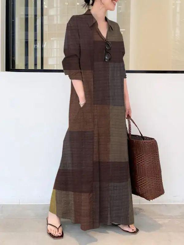 Plaid Long Shirt Maxi Dress