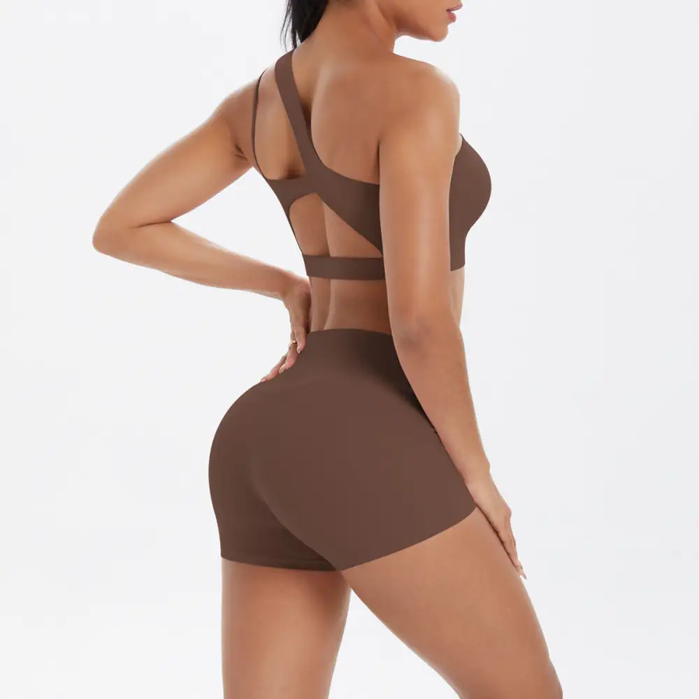 One-Shoulder Backless Bra, Vest and Shorts Active Set