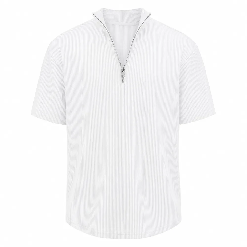Men's Short Sleeve Zip Mock Neck Knit Top