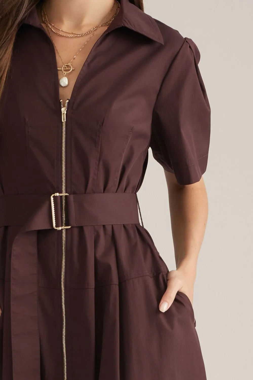 Belted Waist Zip Dress