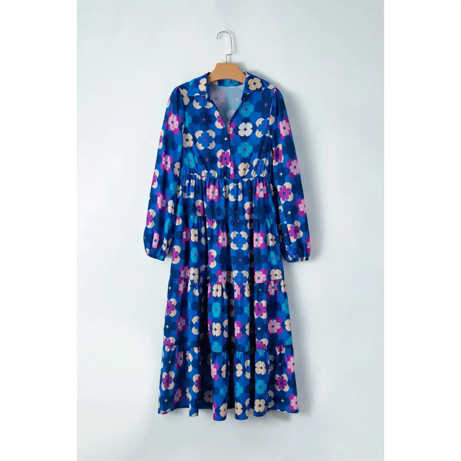 Neck Collared Neck Long Sleeve Midi Dress