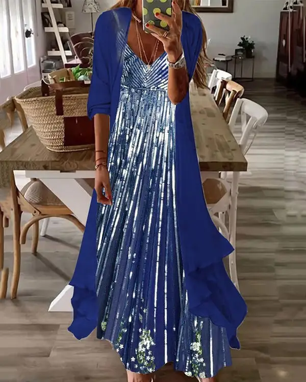 Casual V-neck Printed Maxi Dress S-3XL