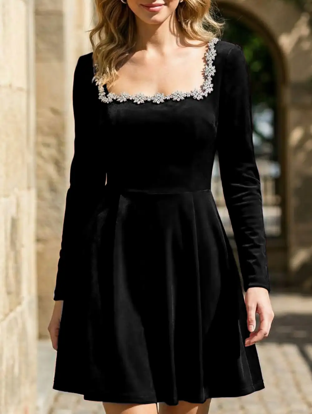Velvet Square Neck Dress