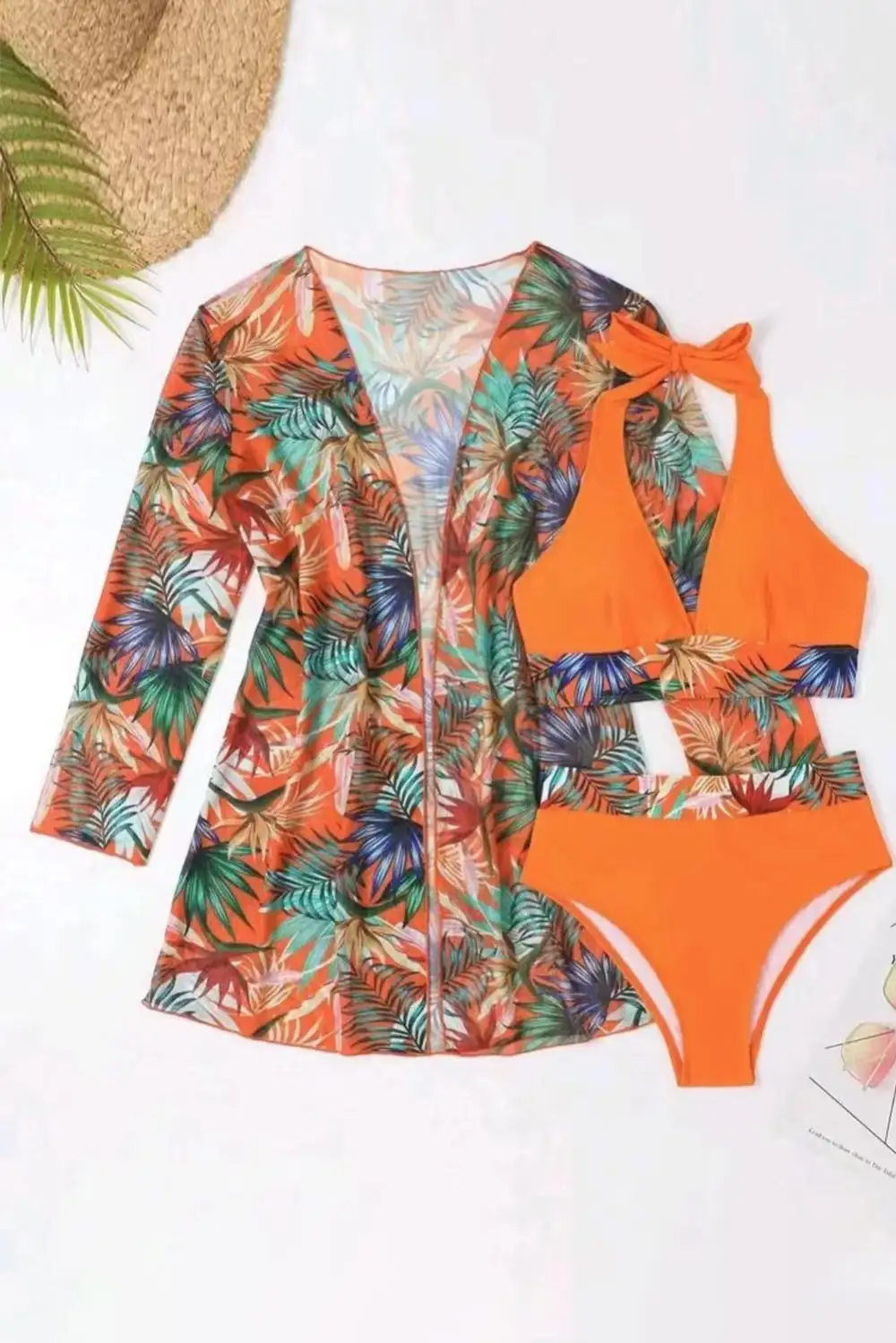 Printed Halter Neck Layered Swimsuit