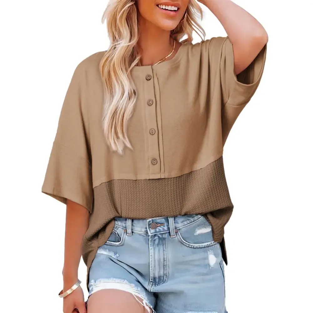 Women's Waffle Knit Button Down Top