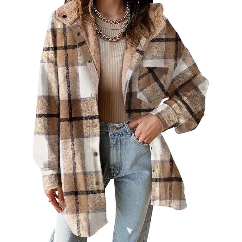Women's Flannel Hooded Plaid 2025 Shacket Thick Coat