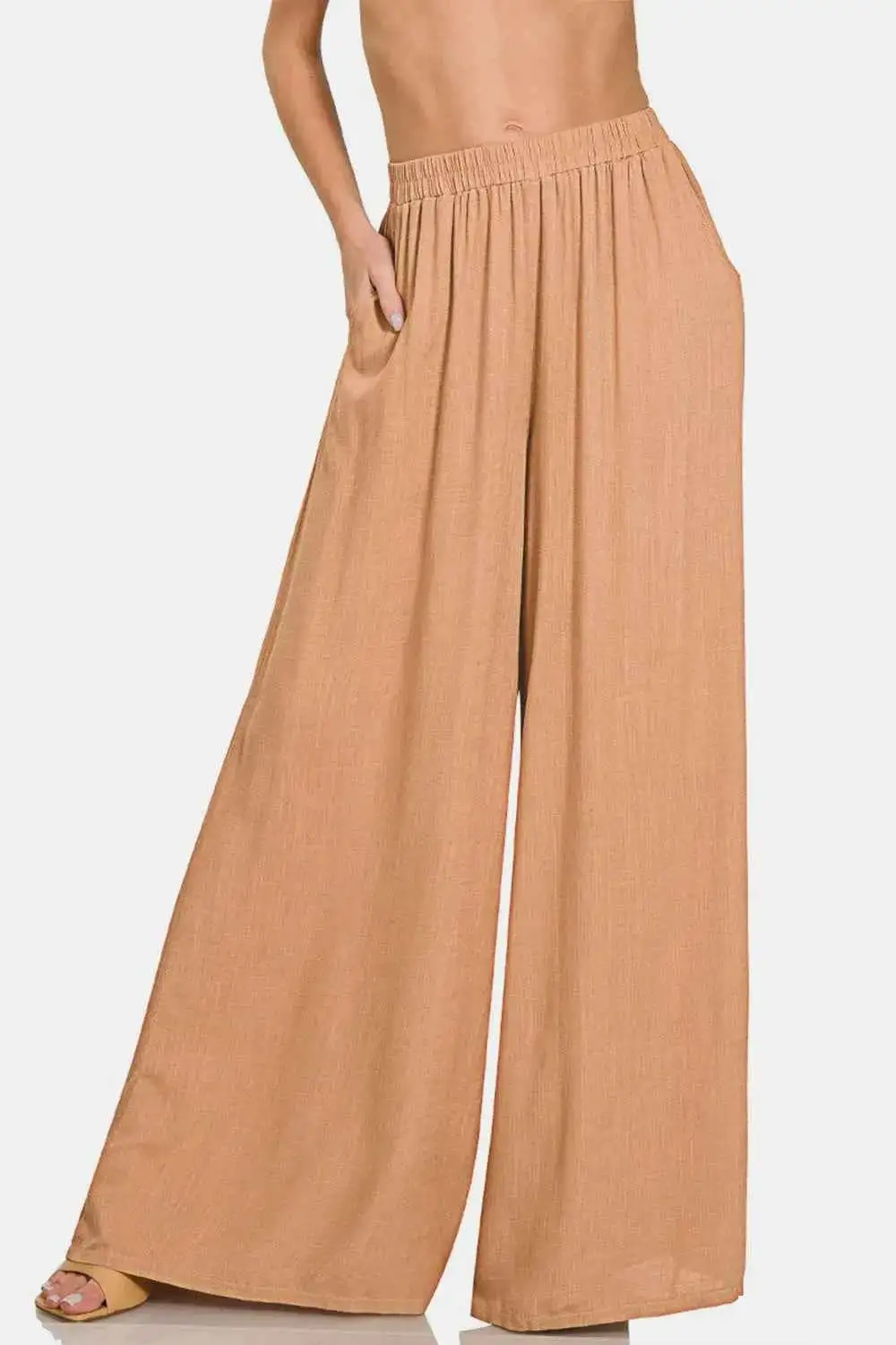 Boho Pleated Linen Blend Wide Leg Pants