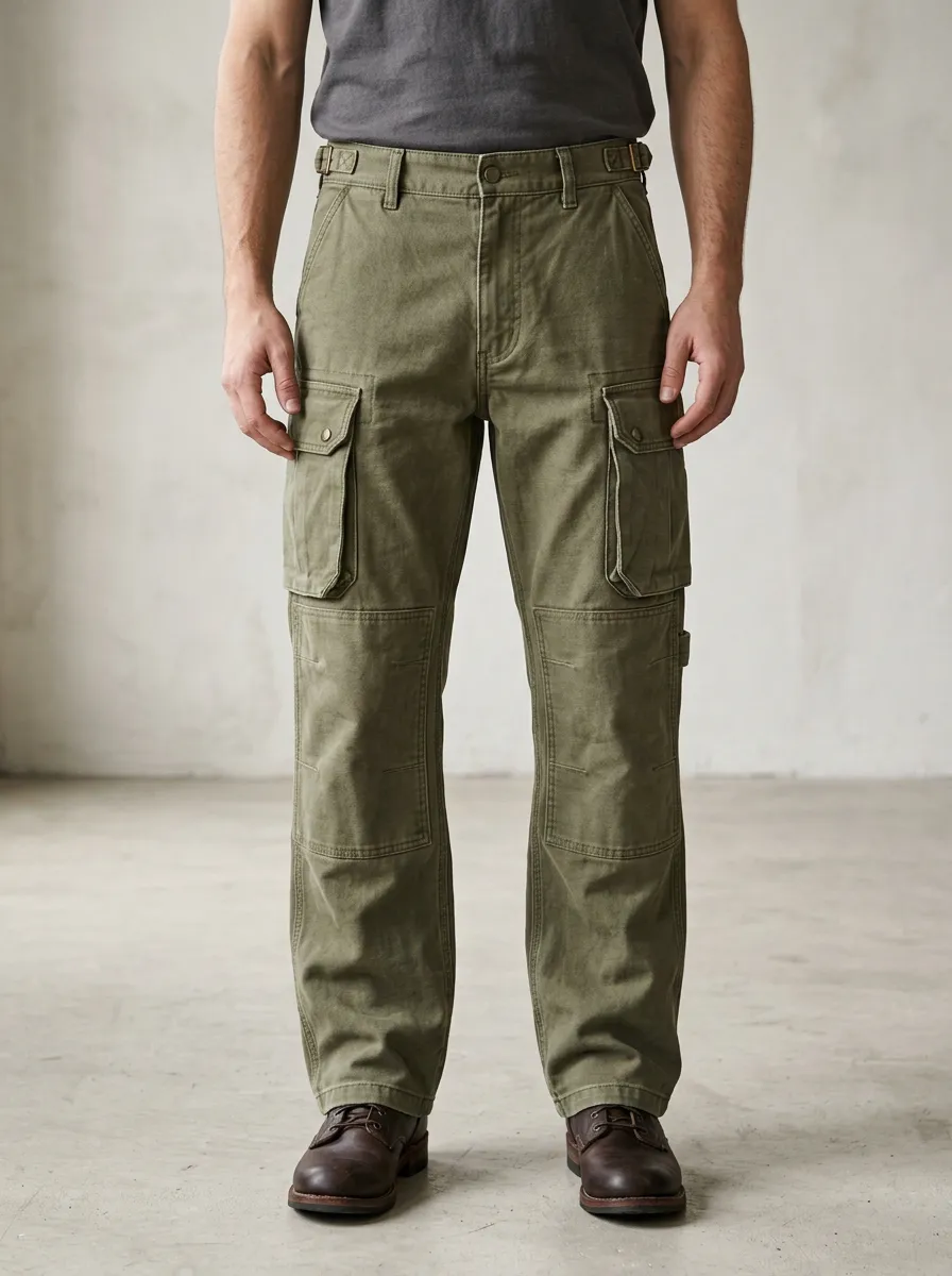 Men's Military Style Olive Green Multi-Pocket Cargo Pants