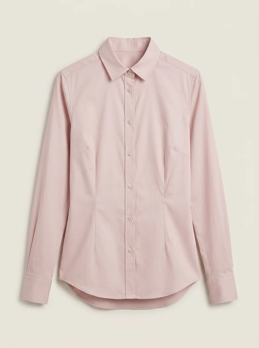 Women's Pink Cotton Blend Button Down Long Sleeve Shirt