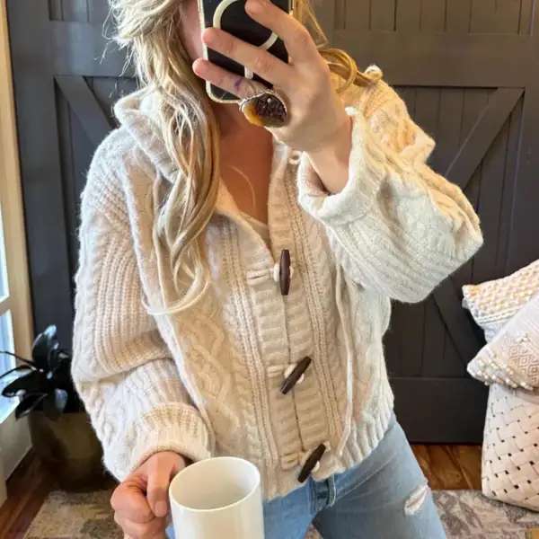 Hooded Button Front Toggle Front Oversized Cardigan