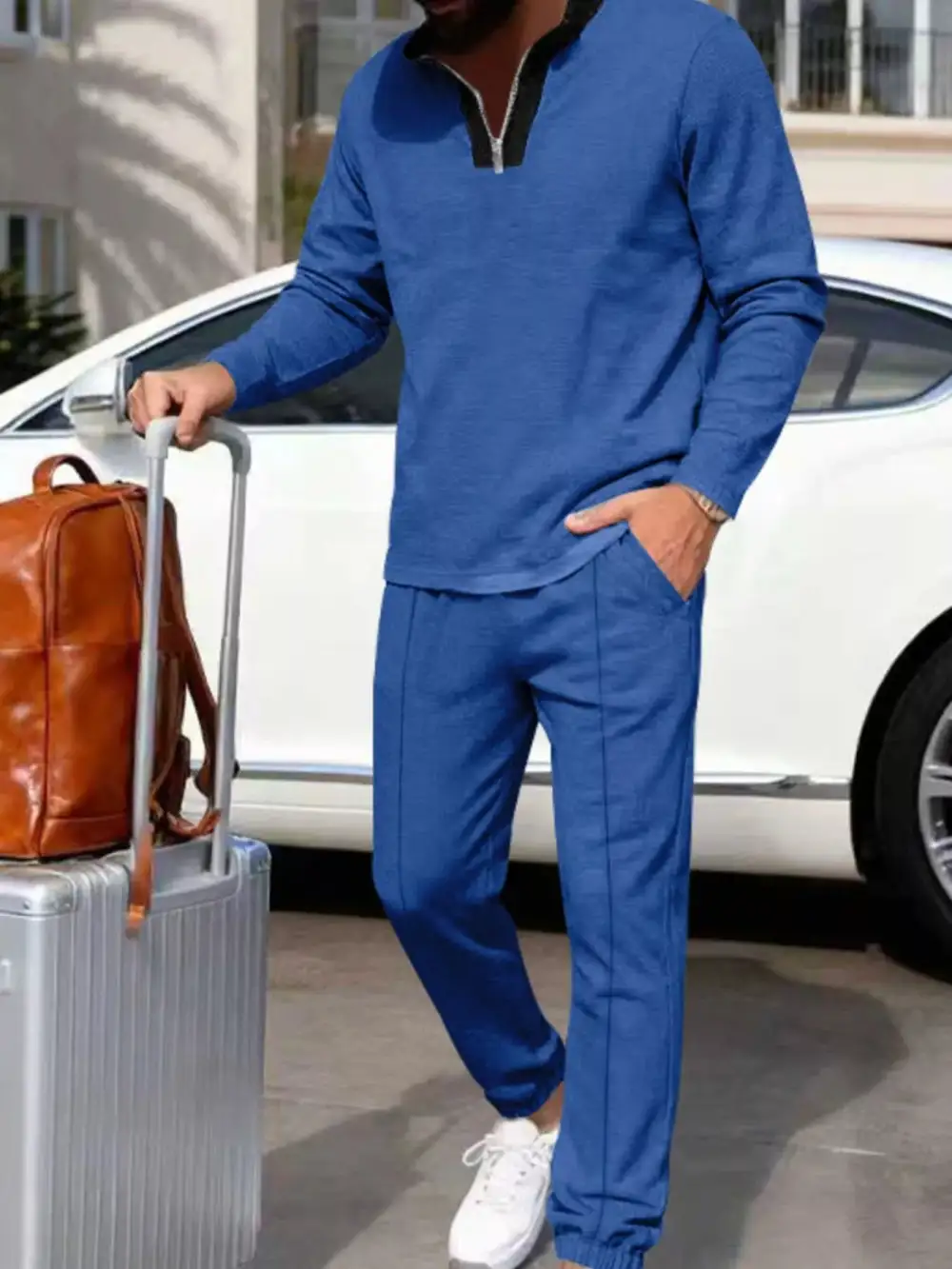Men's Plus Size Casual Zipper Neck Long Sleeve