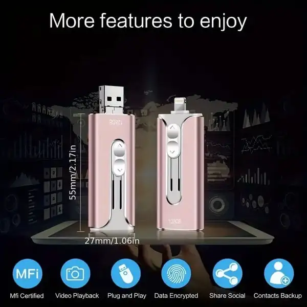 32~256GB Micro USB + 8 Pin + USB 3.0 4 in 1 Mobile Phone Computer U-Disk
