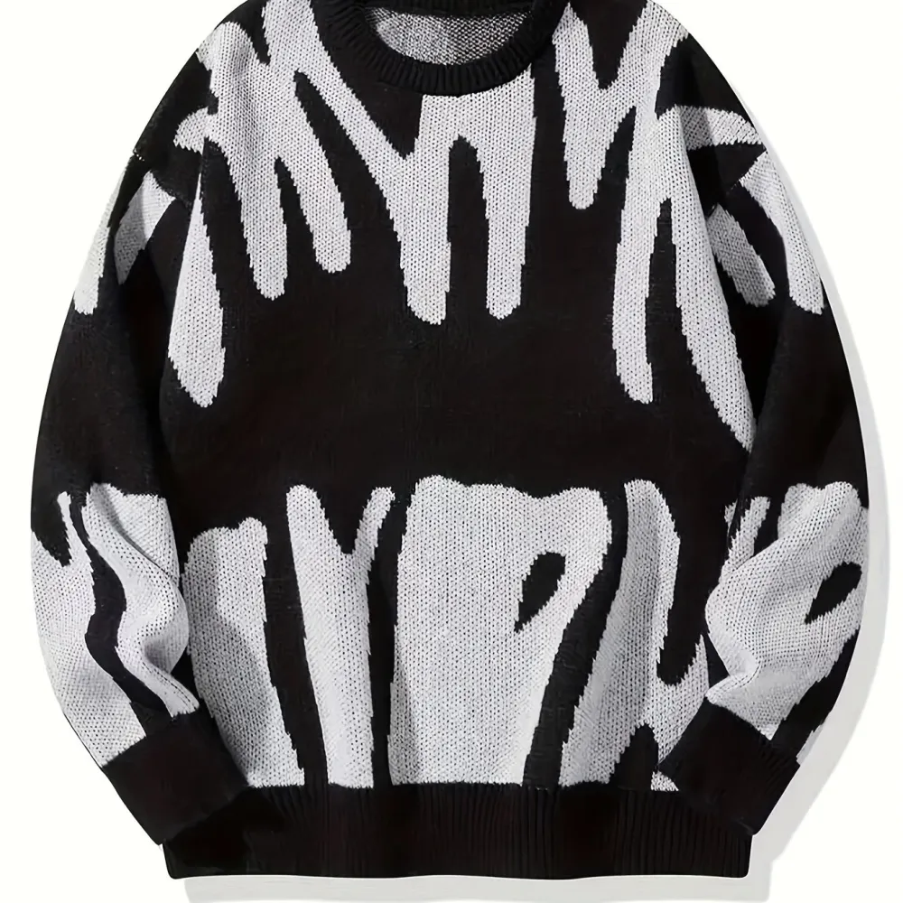 Y2k Graphic Pattern Pullover Sweater Crew Neck