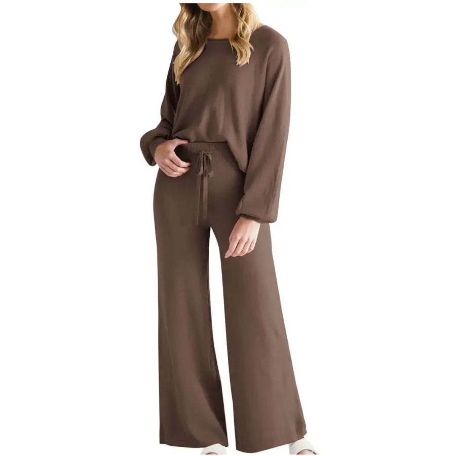 Casual Round Neck Long Sleeve Top and Pants Set