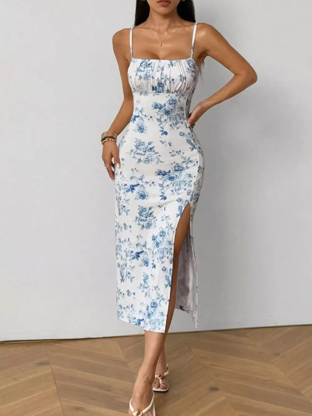 Floral Printed Ruched Dress Casual