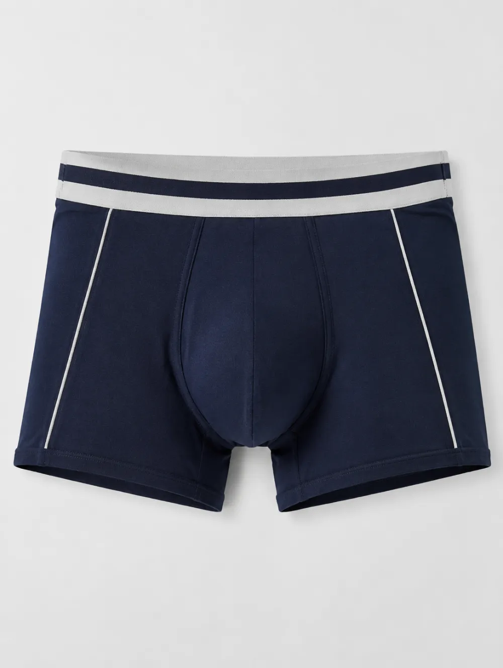 Men's Navy Blue Contrast Piping Striped Waistband Boxer Briefs