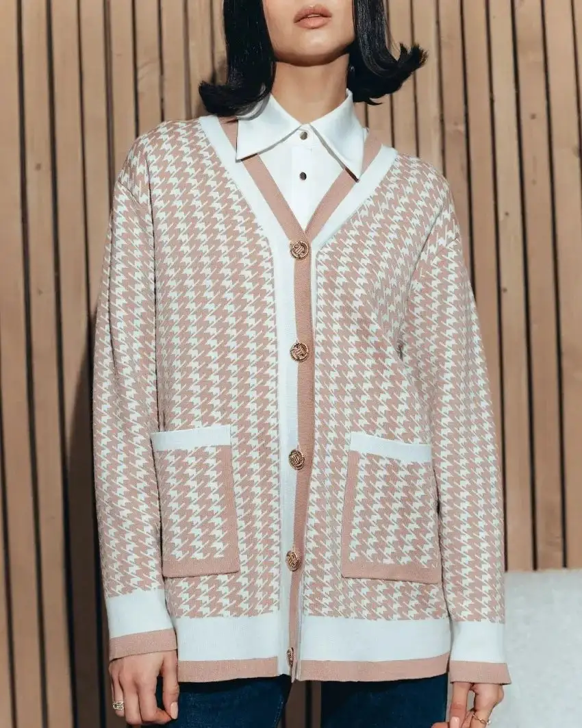 Viscose-Blend Polyester-Blend Button-Front V-Neck Cardigan