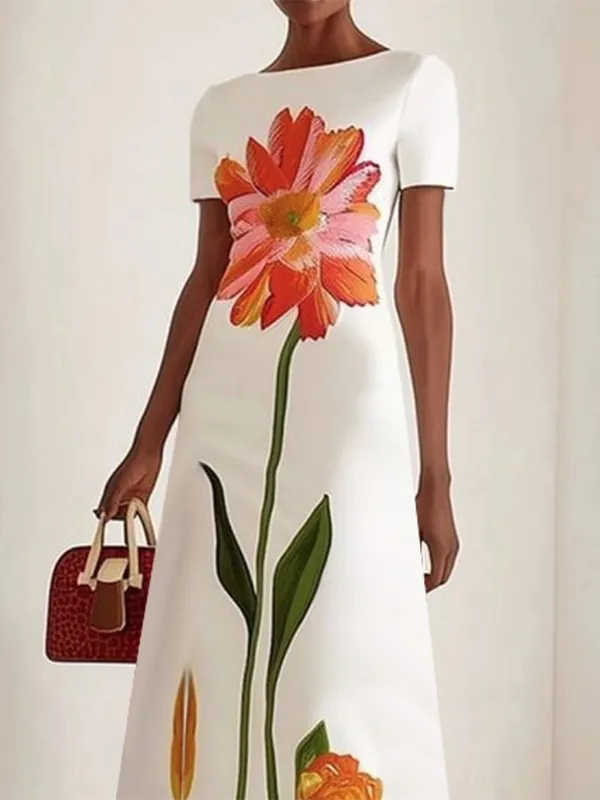 Flower Sleeve Neck Maxi Dress