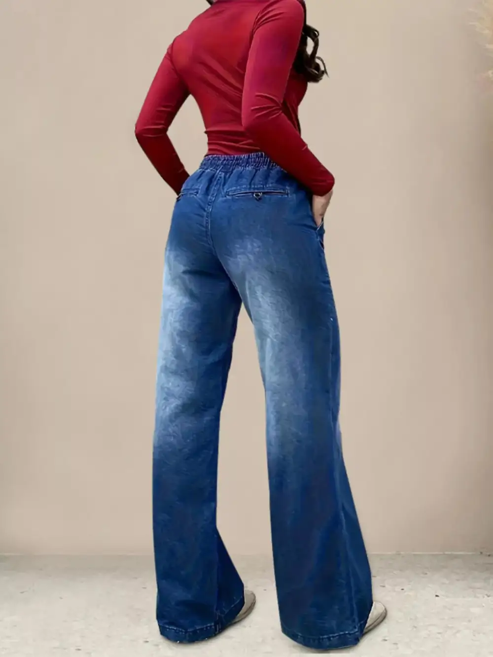Wide Leg Drawstring Denim Jeans