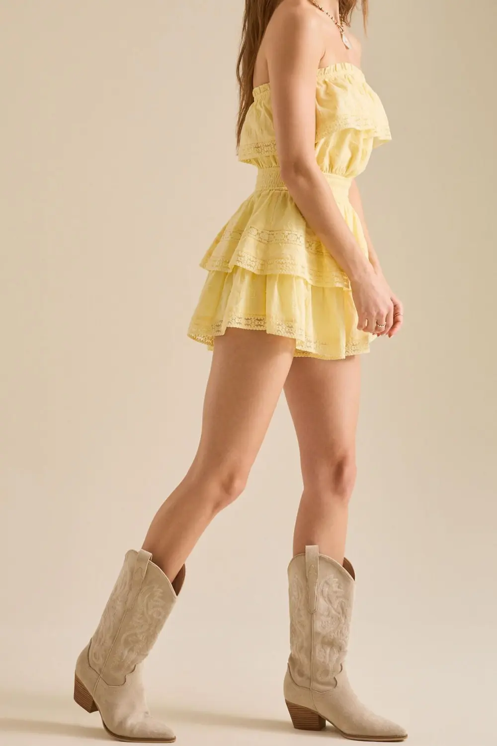 Yellow Strapless Romper