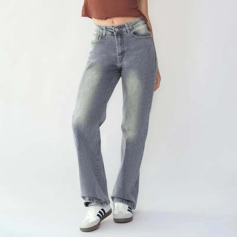 Women's simple high-waisted stretch wide-leg jeans