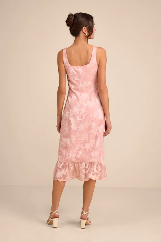 Elani Ivory Floral Burnout Trumpet Midi Dress